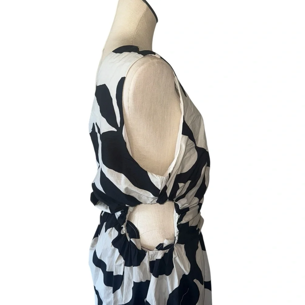 NEW Abercrombie and Fitch One Shoulder Cutout Maxi Dress In Black Abstract Patte
